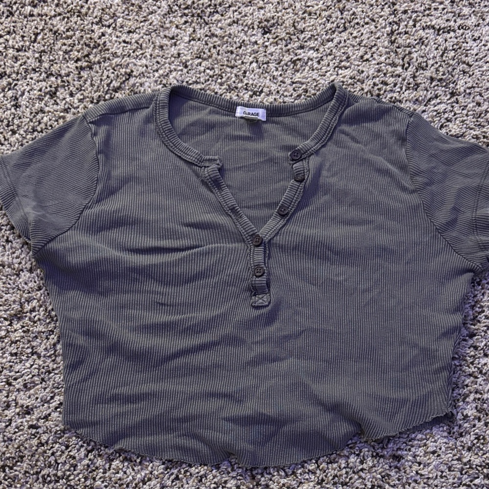 Garage Charcoal Button-Up Crop Top